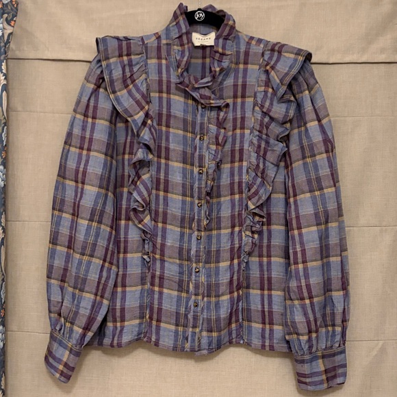 Sezane Jane Shirt Blush Check Print - Size 12 - Picture 2 of 7